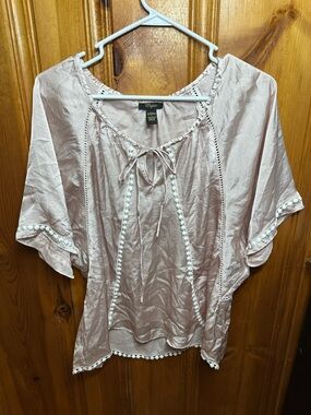 Cupio Blush Pink Pom-Trim Peasant Blouse